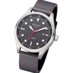 Regent Herren Armbanduhr Analog Textilarmband dunkelgrau rot URBA640