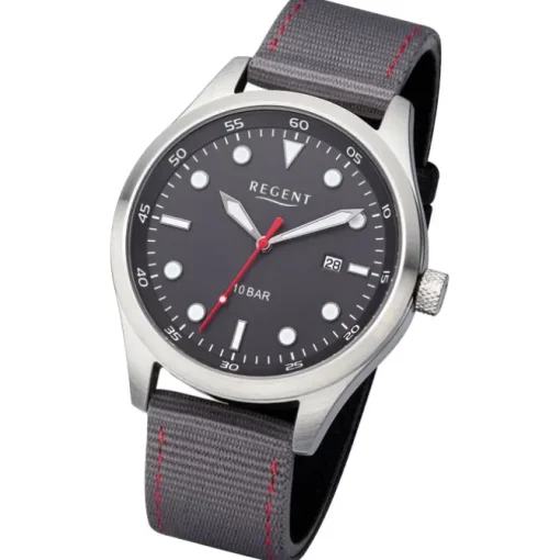 Regent Herren Armbanduhr Analog Textilarmband dunkelgrau rot URBA640