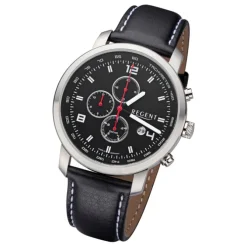 Regent Herren Armbanduhr Analog GM-2108 Quarz-Uhr Lederband schwarz URGM2108
