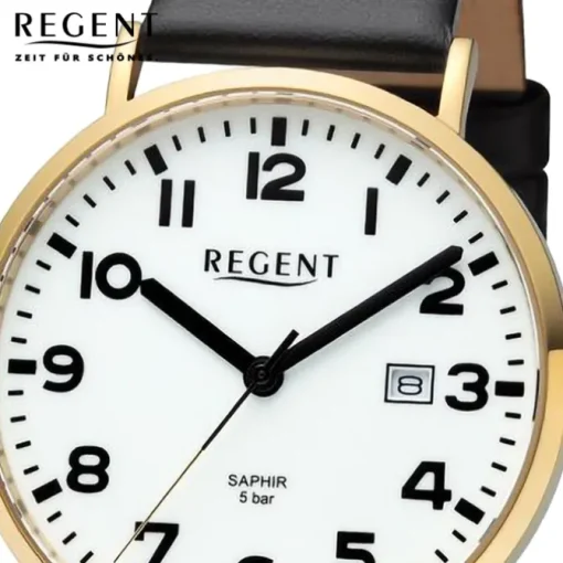 Regent Herren Armbanduhr Analog Lederarmband schwarz URBA797