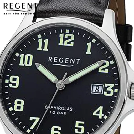 Regent Herren Armbanduhr Analog Lederarmband schwarz URF1259