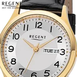Regent Herren Armbanduhr Analog Lederarmband schwarz URF1261