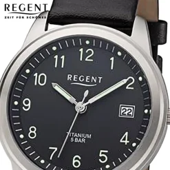 Regent Herren Armbanduhr Analog Lederarmband schwarz URF1267