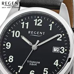 Regent Herren Armbanduhr Analog Lederarmband schwarz URF1271