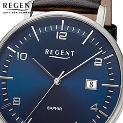 Regent Herren Armbanduhr Analog Lederarmband dunkelbraun URF1515