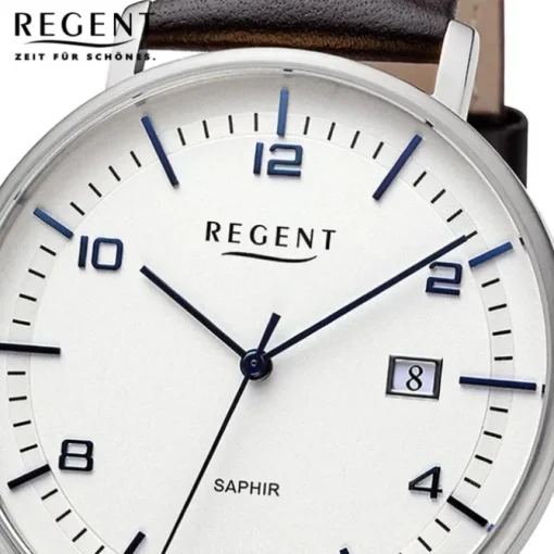 Regent Herren Armbanduhr Analog Lederarmband dunkelbraun URF1516