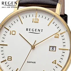 Regent Herren Armbanduhr Analog Lederarmband dunkelbraun URF1517