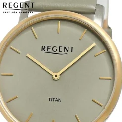 Regent Herren Armbanduhr Analog Lederarmband grün grau UR1094070