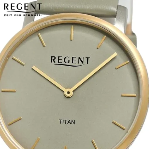 Regent Herren Armbanduhr Analog Lederarmband grün grau UR1094070