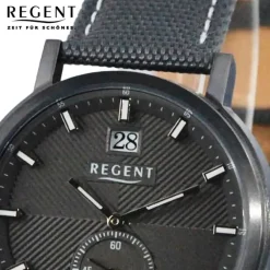 Regent Herren Armbanduhr Analog Lederarmband schwarz weiss UR1111575