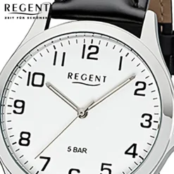 Regent Herren Armbanduhr Analog 1112422 Quarz-Uhr Leder schwarz UR1112422