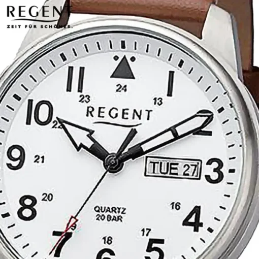 Regent Herren Armbanduhr Analog Lederarmband braun hellbraun URF1254