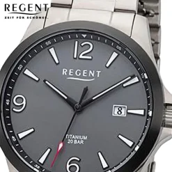 Regent Herren Armbanduhr Analog Titanarmband grau URF1297