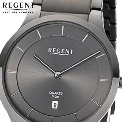 Regent Herren Armbanduhr Analog Metallarmband dunkelgrau URF1346