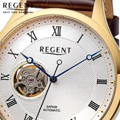 Regent Herren Armbanduhr Analog Lederarmband braun URGM2216