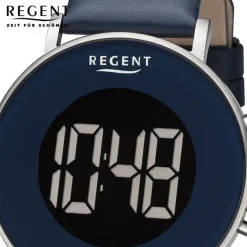 Regent Herren Armbanduhr Digital Lederarmband dunkelblau URBA783