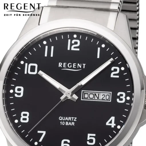 Regent Herren Armbanduhr Analog F-1199 Quarz-Uhr Titan silber URF1199