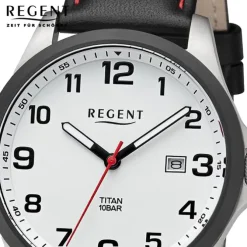 Regent Herren Armbanduhr Analog Lederarmband schwarz rot URBA780