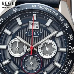 Regent Herren Armbanduhr Analog Lederarmband blau rot URBA827