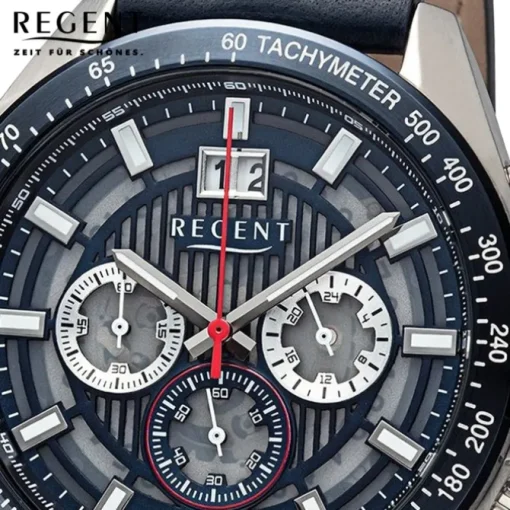 Regent Herren Armbanduhr Analog Lederarmband blau rot URBA827