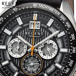 Regent Herren Armbanduhr Analog Lederarmband schwarz orange URBA828
