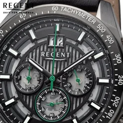 Regent Herren Armbanduhr Analog Lederarmband schwarz grün URBA829