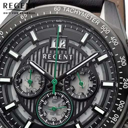 Regent Herren Armbanduhr Analog Lederarmband schwarz grün URBA829