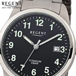 Regent Herren Armbanduhr Analog Titanarmband grau silber URF1293