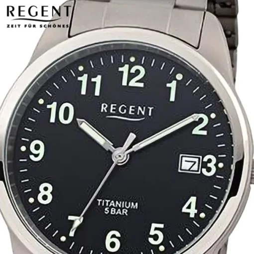 Regent Herren Armbanduhr Analog Titanarmband grau silber URF1293