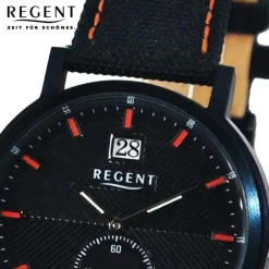 Regent Herren Armbanduhr Analog Lederarmband schwarz orange UR1111574