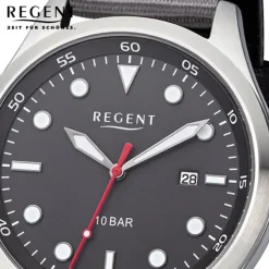 Regent Herren Armbanduhr Analog Textilarmband dunkelgrau rot URBA640