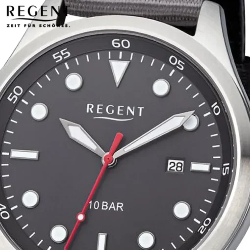 Regent Herren Armbanduhr Analog Textilarmband dunkelgrau rot URBA640