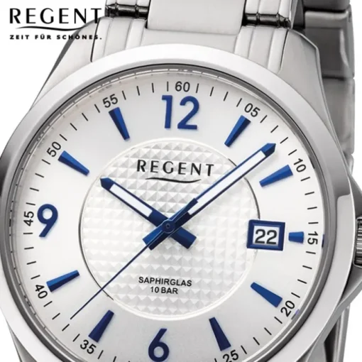Regent Herren Armbanduhr Analog F-1185 Quarz-Uhr Metall silber URF1185