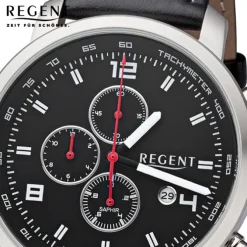 Regent Herren Armbanduhr Analog GM-2108 Quarz-Uhr Lederband schwarz URGM2108