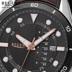 Regent Herren Armbanduhr Analog Lederarmband dunkelbraun URBA636