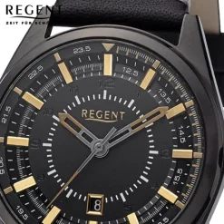 Regent Herren Armbanduhr Analog Lederarmband schwarz URBA763