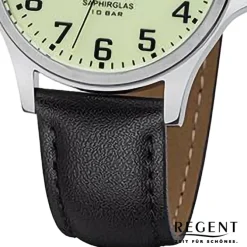 Regent Herren Armbanduhr Analog Lederarmband schwarz URF1257