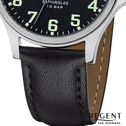 Regent Herren Armbanduhr Analog Lederarmband schwarz URF1259