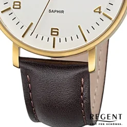 Regent Herren Armbanduhr Analog Lederarmband dunkelbraun URF1517
