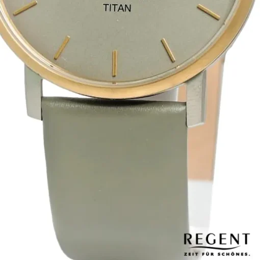 Regent Herren Armbanduhr Analog Lederarmband grün grau UR1094070