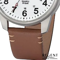 Regent Herren Armbanduhr Analog Lederarmband braun hellbraun URF1254
