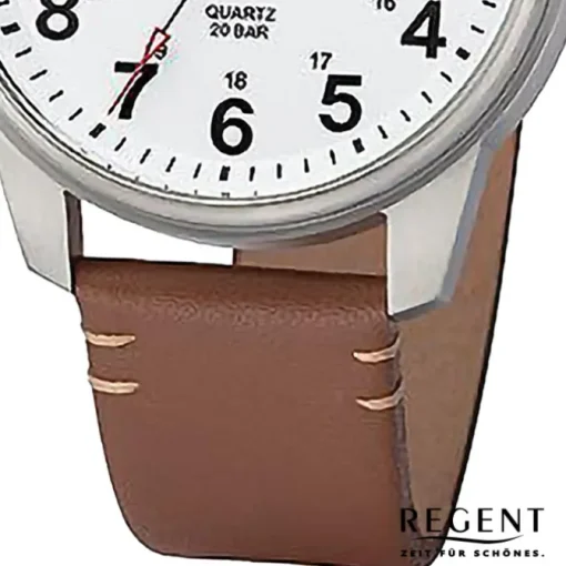 Regent Herren Armbanduhr Analog Lederarmband braun hellbraun URF1254