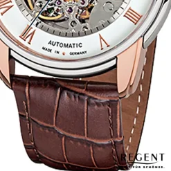 Regent Herren Armbanduhr Analog GM-1462 Automatik-Uhr Leder braun URGM1462