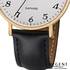 Regent Herren Armbanduhr Analog F-1230 Quarz-Uhr Leder schwarz URF1230