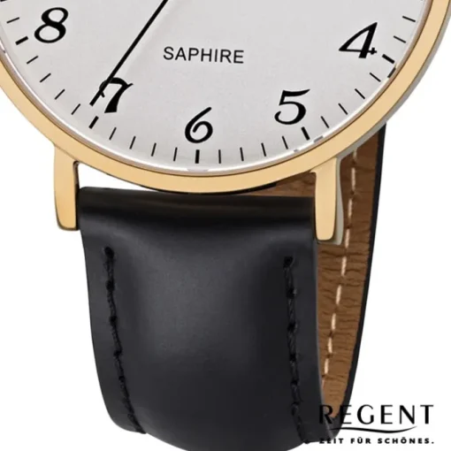 Regent Herren Armbanduhr Analog F-1230 Quarz-Uhr Leder schwarz URF1230