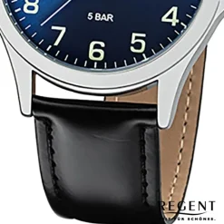 Regent Herren Armbanduhr Analog 1112421 Quarz-Uhr Leder schwarz UR1112421