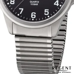 Regent Herren Armbanduhr Analog F-1199 Quarz-Uhr Titan silber URF1199