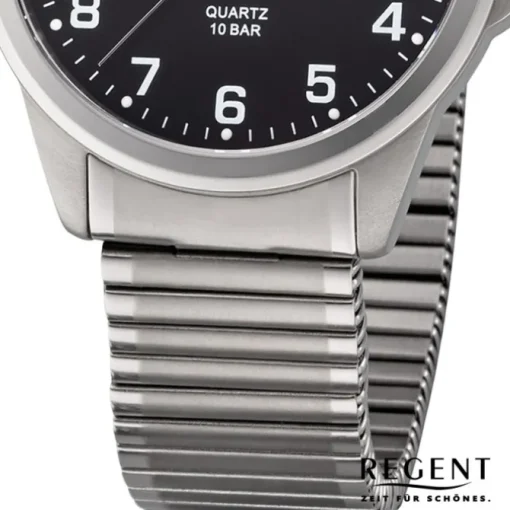 Regent Herren Armbanduhr Analog F-1199 Quarz-Uhr Titan silber URF1199