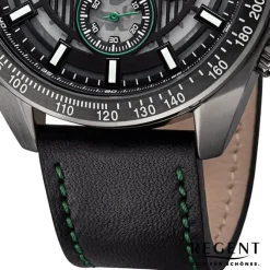 Regent Herren Armbanduhr Analog Lederarmband schwarz grün URBA829