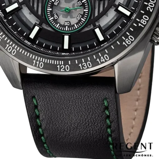 Regent Herren Armbanduhr Analog Lederarmband schwarz grün URBA829